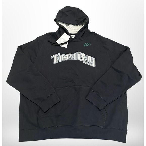 Tampa Bay Rays Hoodie Sweatshirt Mens 2XL Black MLB Baseball Nike Pullover New